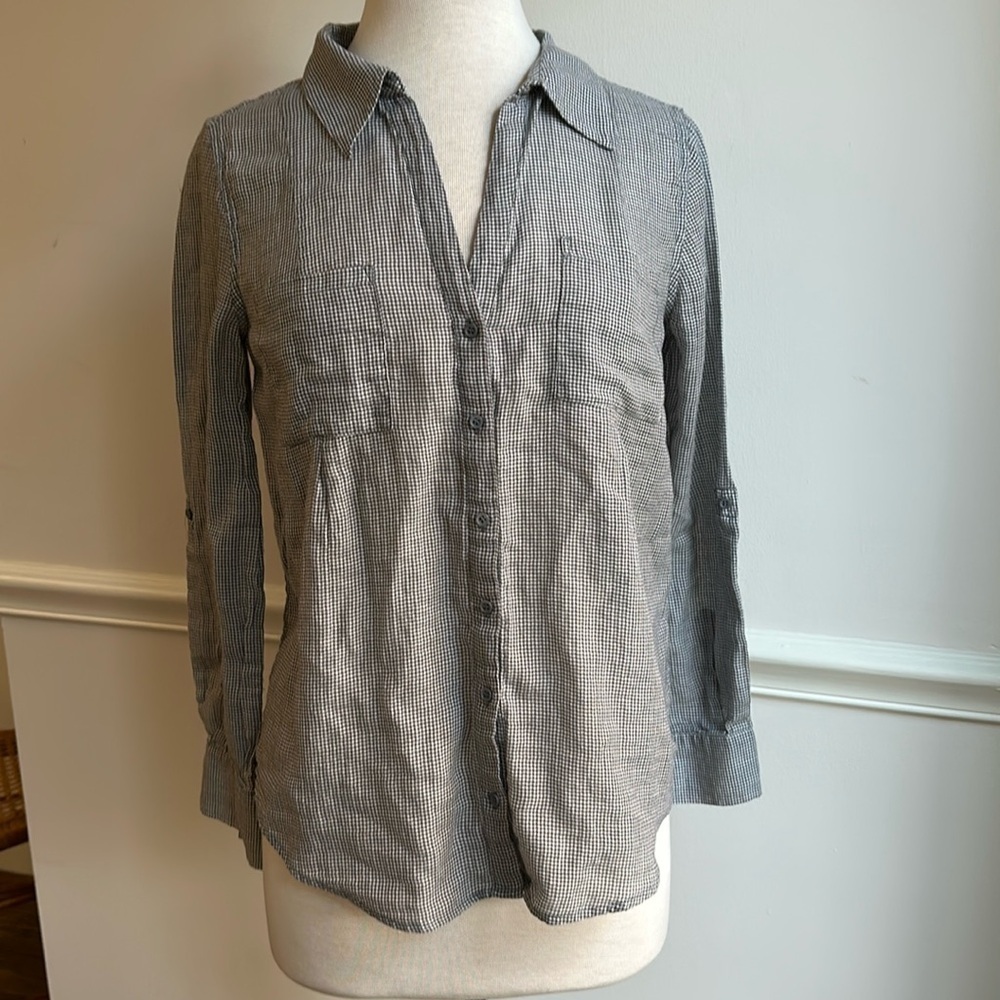 Joie Womens Houndstooth Button Up Shirt, Tan Brown Small EUC